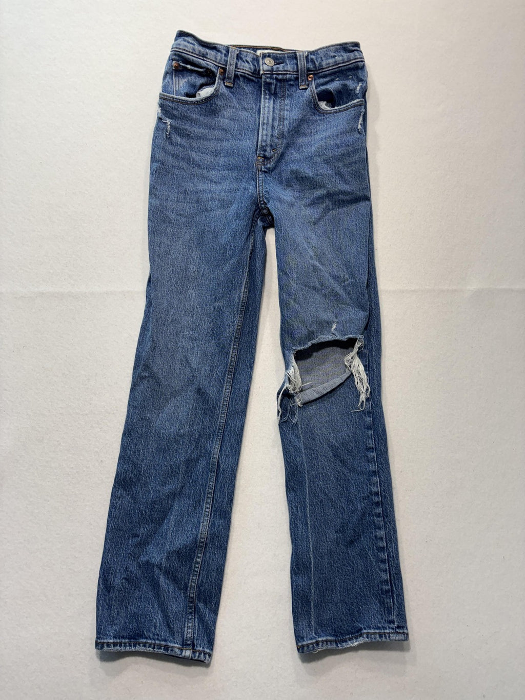 Abercrombie & Fitch 90s Straight Jeans Womens 25 Blue High Rise Distressed 25x27