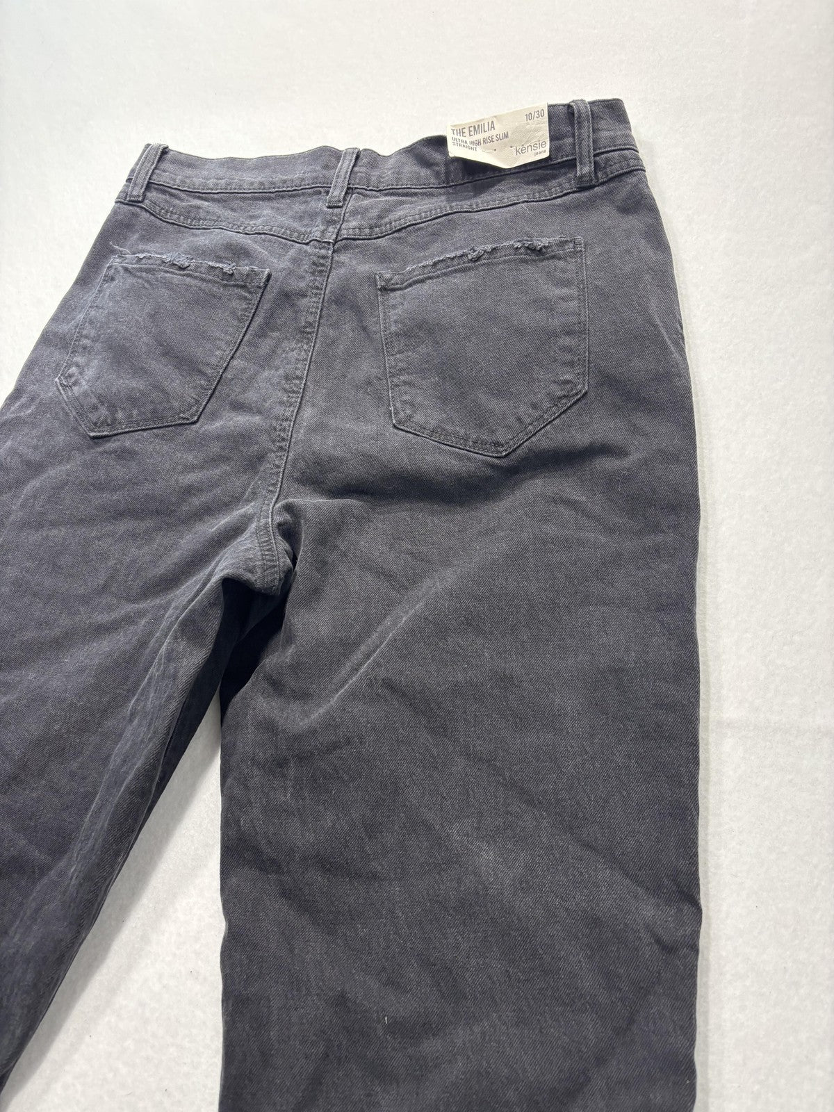 Kensie Jeans Womens 10/30 Gray Charcoal Wash High Rise Slim Straight Raw Hem
