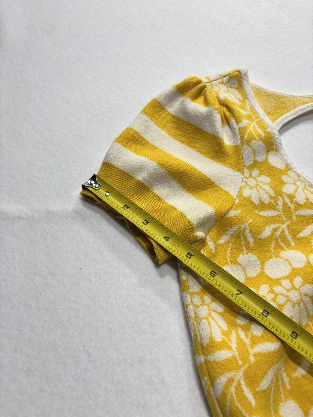 Maeve Sweater Womens Medium Yellow Floral Puff Sleeve Scoop Neck Tie Back Crop