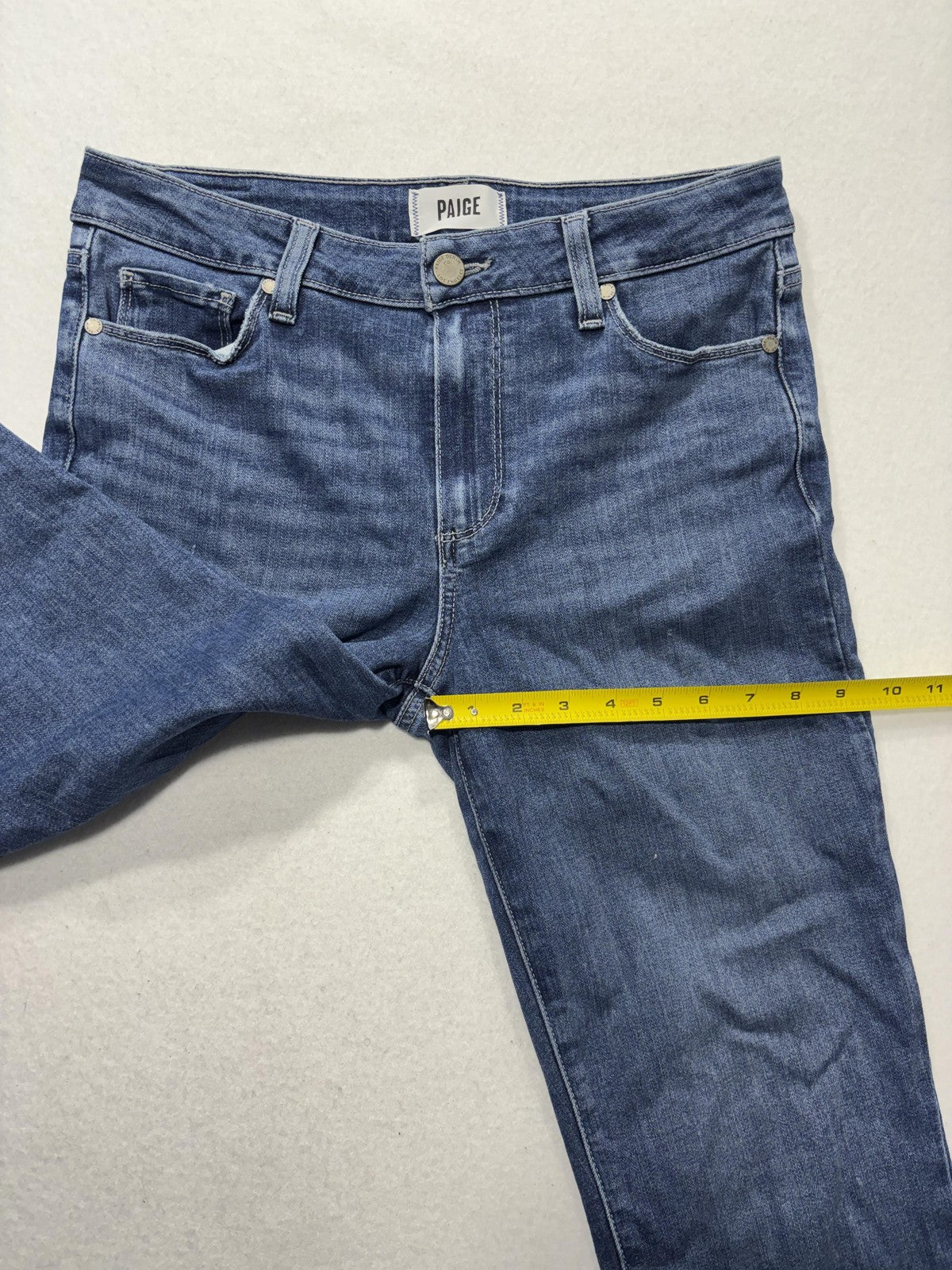Paige Rory Crop Flare Jeans Womens 28 Blue Medium Wash Raw Hem 28x26 Stretch