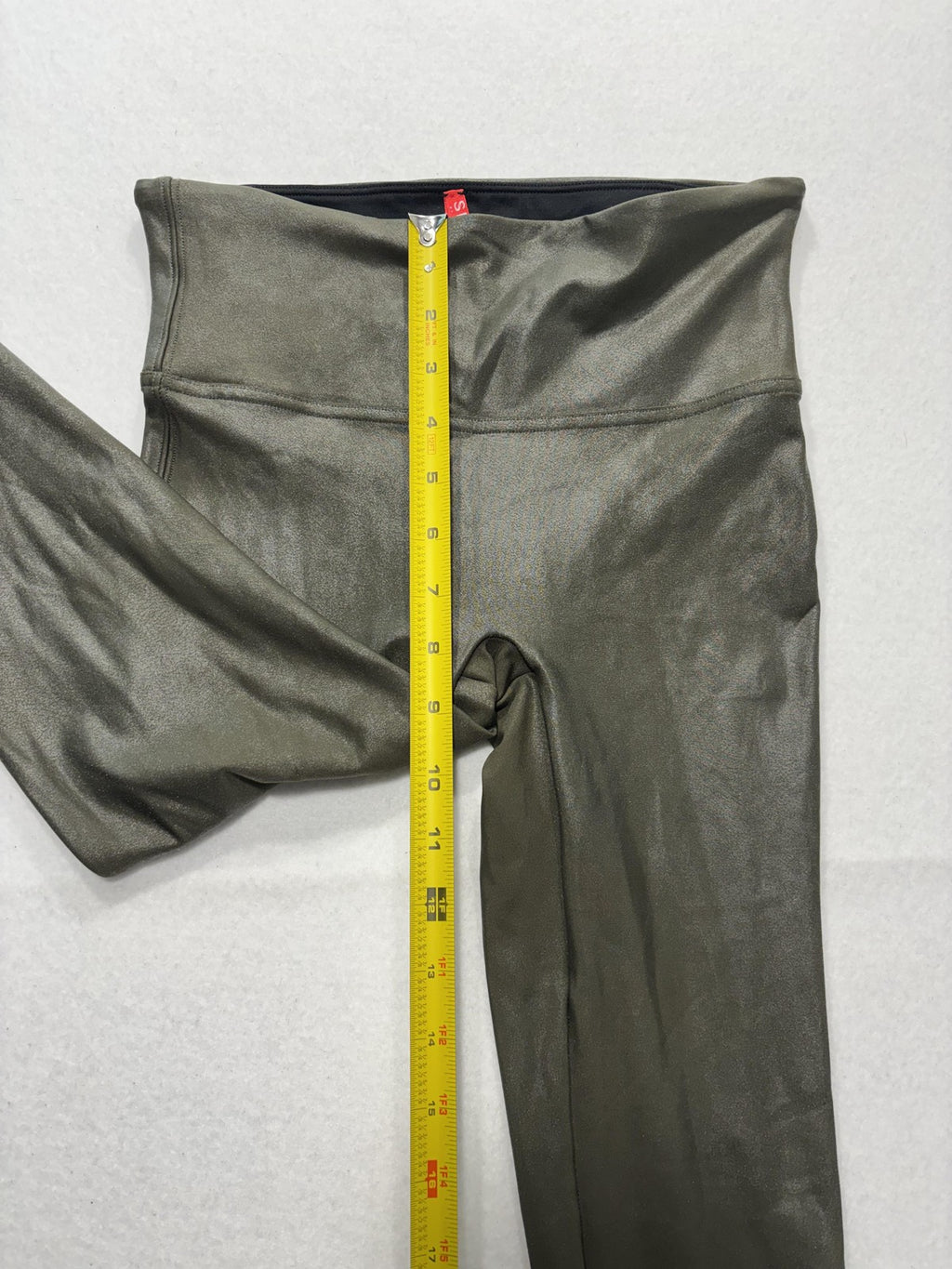 Spanx Leggings Womens Small Olive Faux Leather High Rise Shaping Pull On