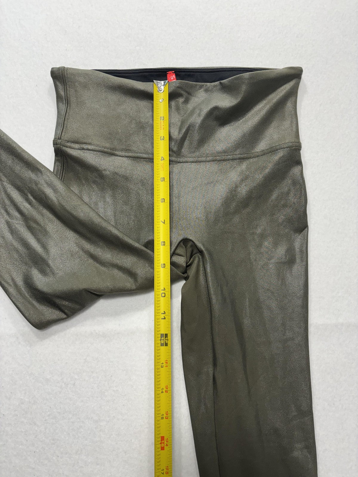 Spanx Leggings Womens Small Olive Faux Leather High Rise Shaping Pull On