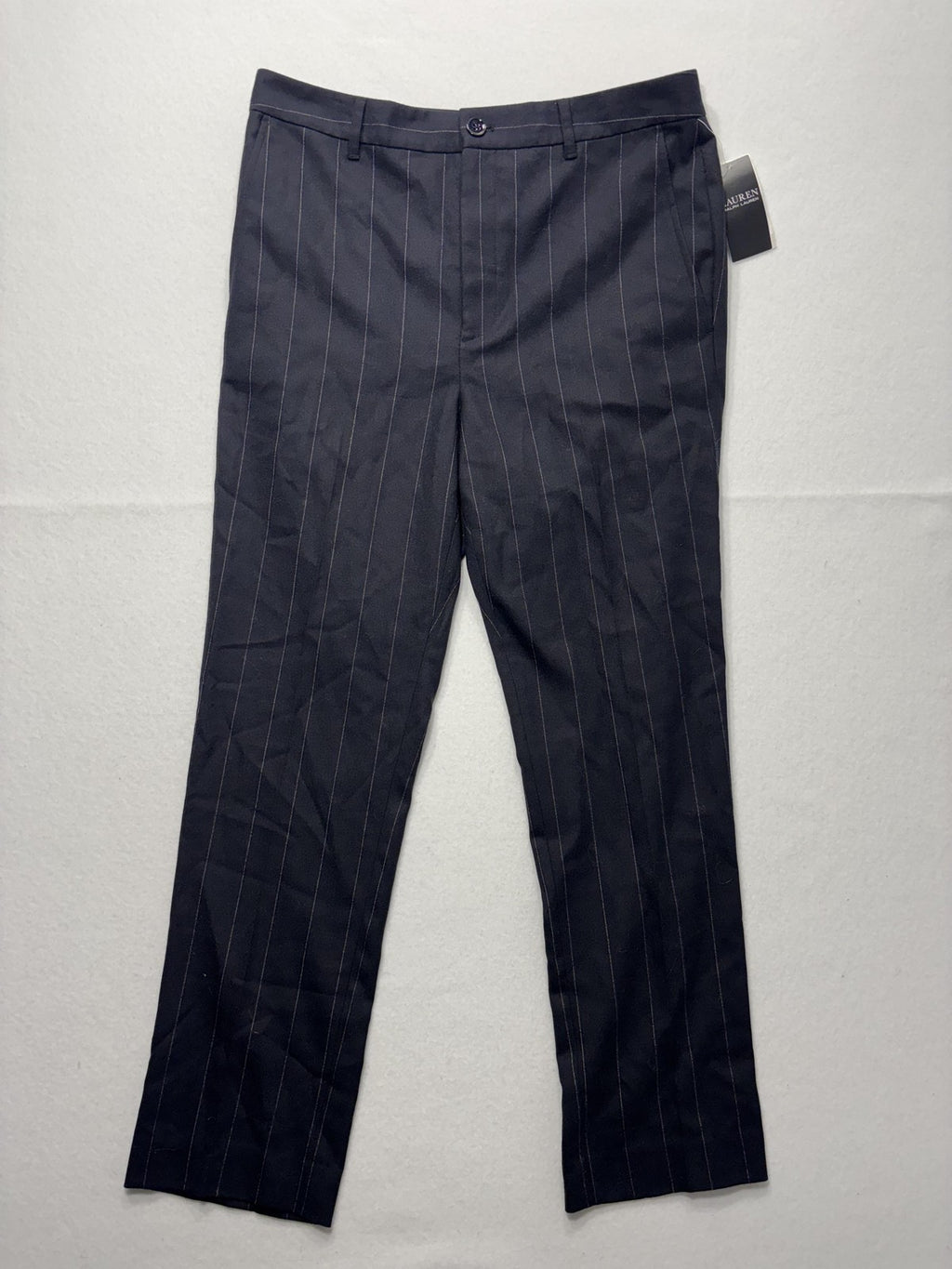 Lauren Ralph Lauren Dress Pants Womens 12 Black Pinstripe Straight Leg Twill