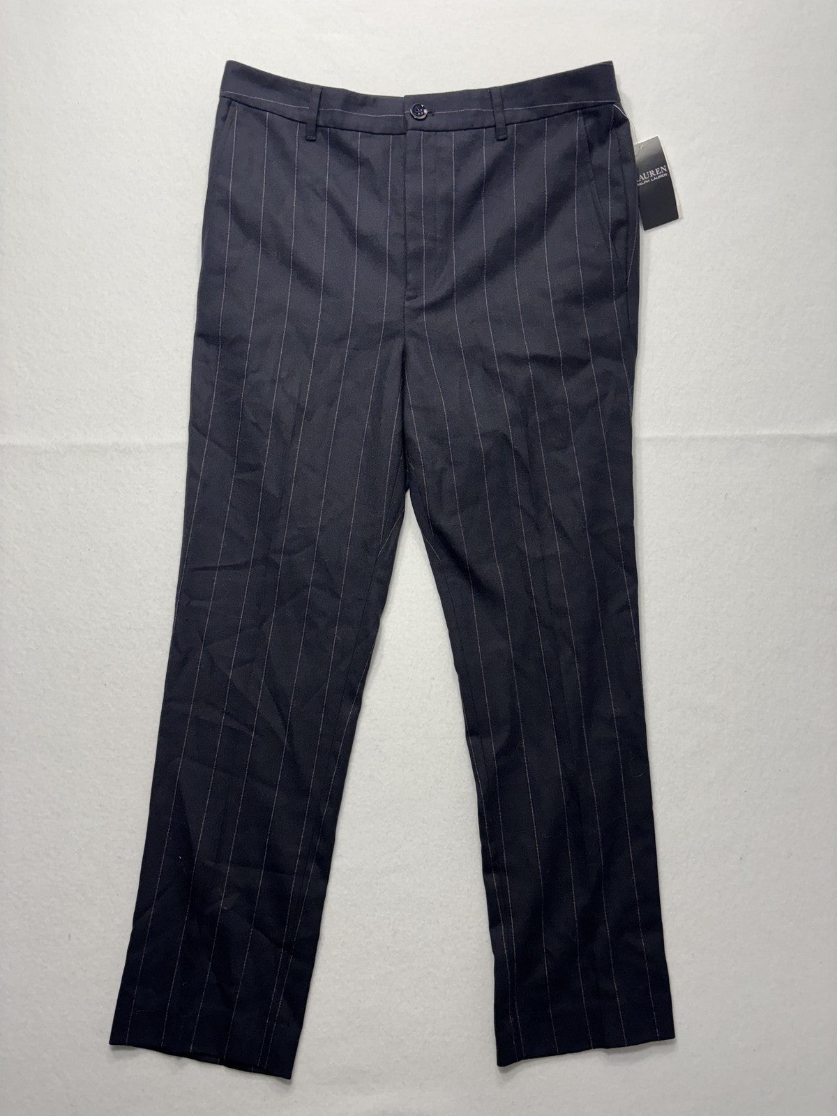 Lauren Ralph Lauren Dress Pants Womens 12 Black Pinstripe Straight Leg Twill