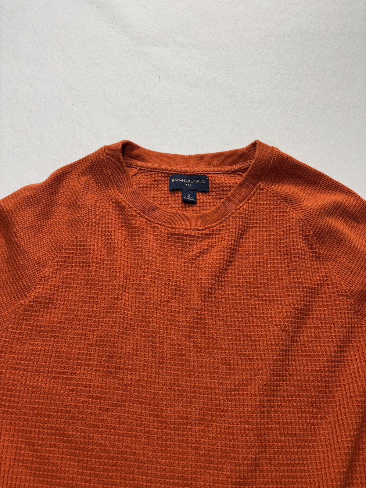 Banana Republic Shirt Mens Medium Orange Thermal Waffle Knit Long Sleeve Tee