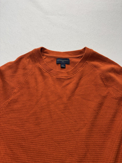 Banana Republic Shirt Mens Medium Orange Thermal Waffle Knit Long Sleeve Tee