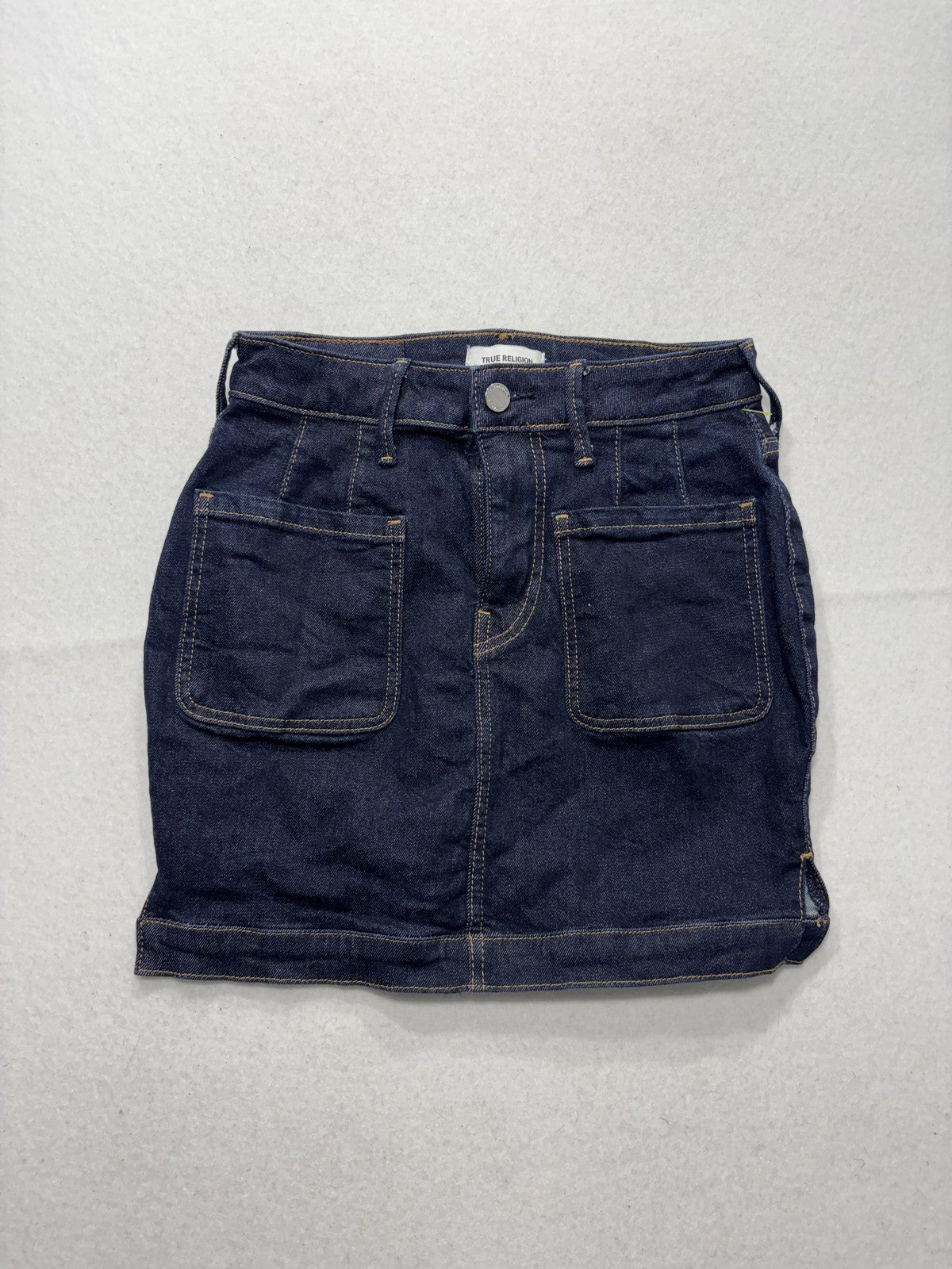True Religion Skirt Womens 26W Blue Denim Utility Pocket Mini Stretch Casual