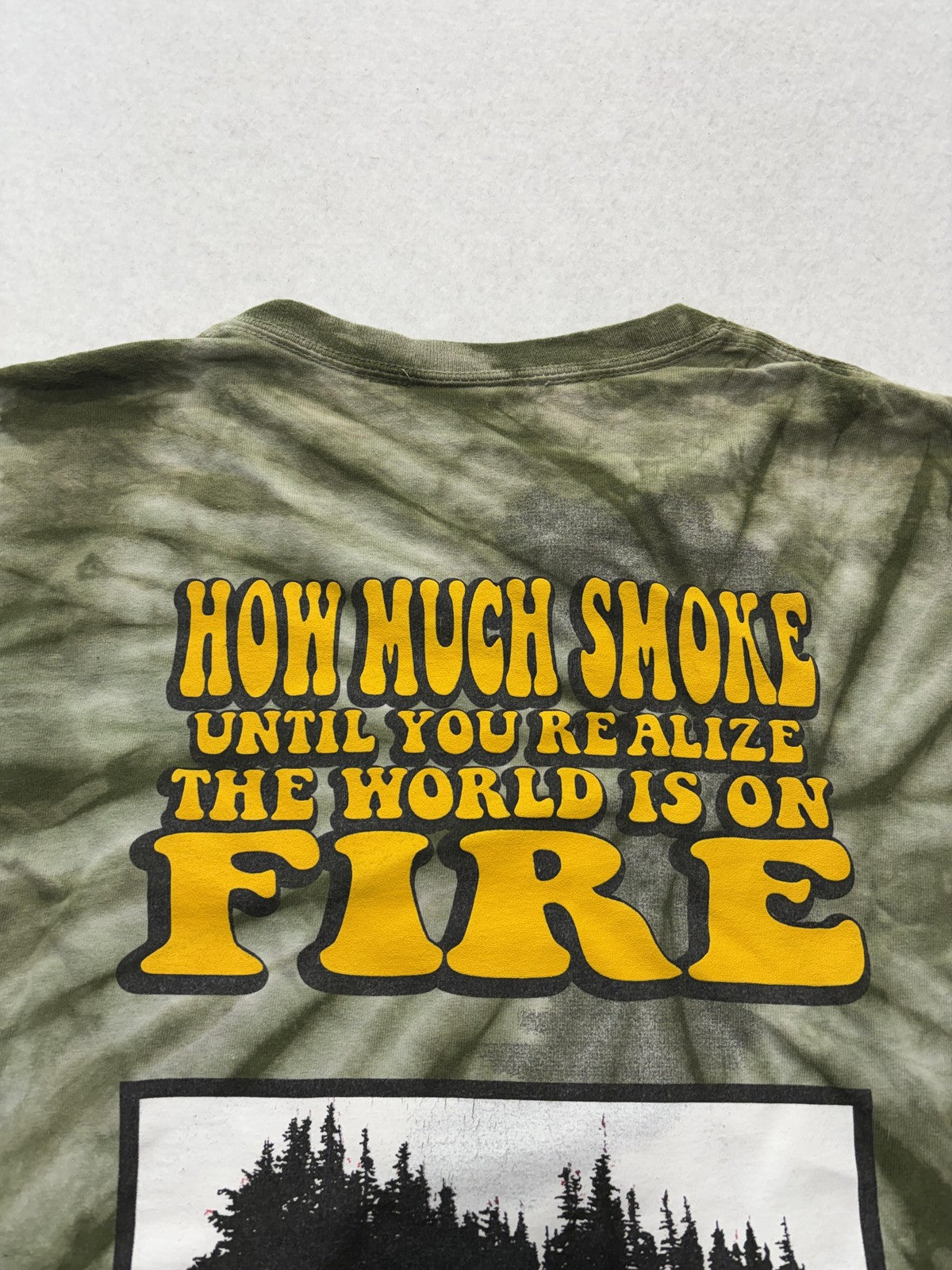 The Hundreds Shirt Mens Medium Green Tie Dye World On Fire Double Sided Graphic