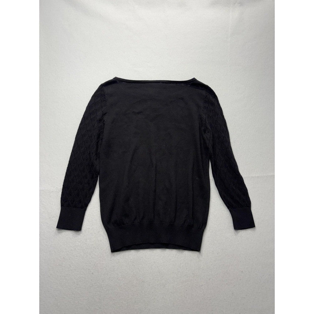 LOFT Sweater Womens Small Black Boat Neck Diamond Knit Sleeve Pullover 370975