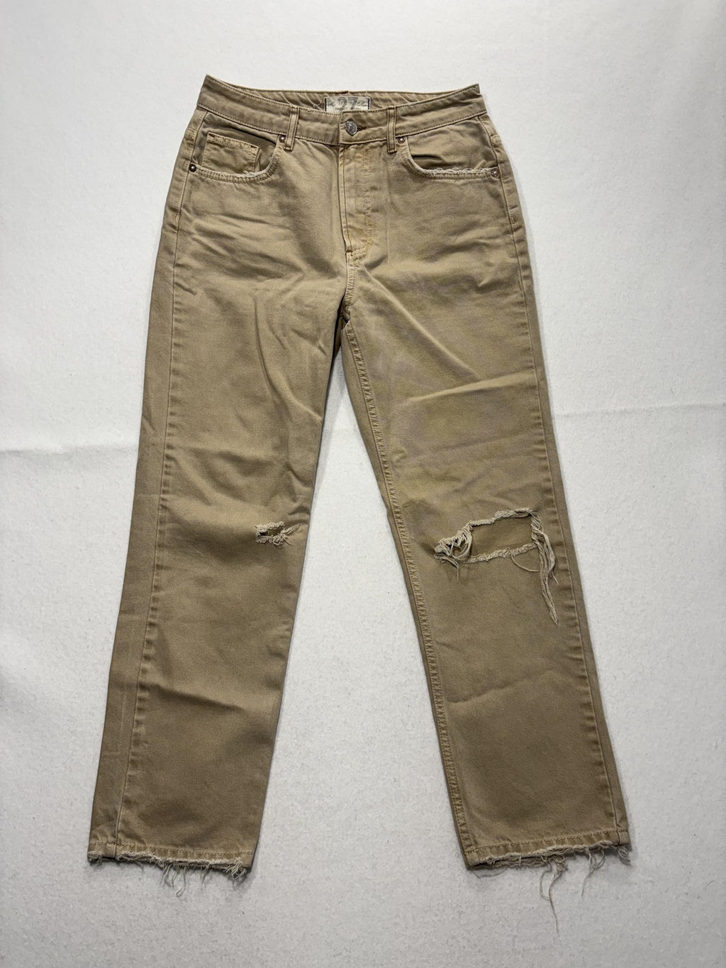 We The Free Jeans Womens 27 Beige High Rise Straight Distressed Raw Hem 27x28