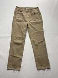 We The Free Jeans Womens 27 Beige High Rise Straight Distressed Raw Hem 27x28