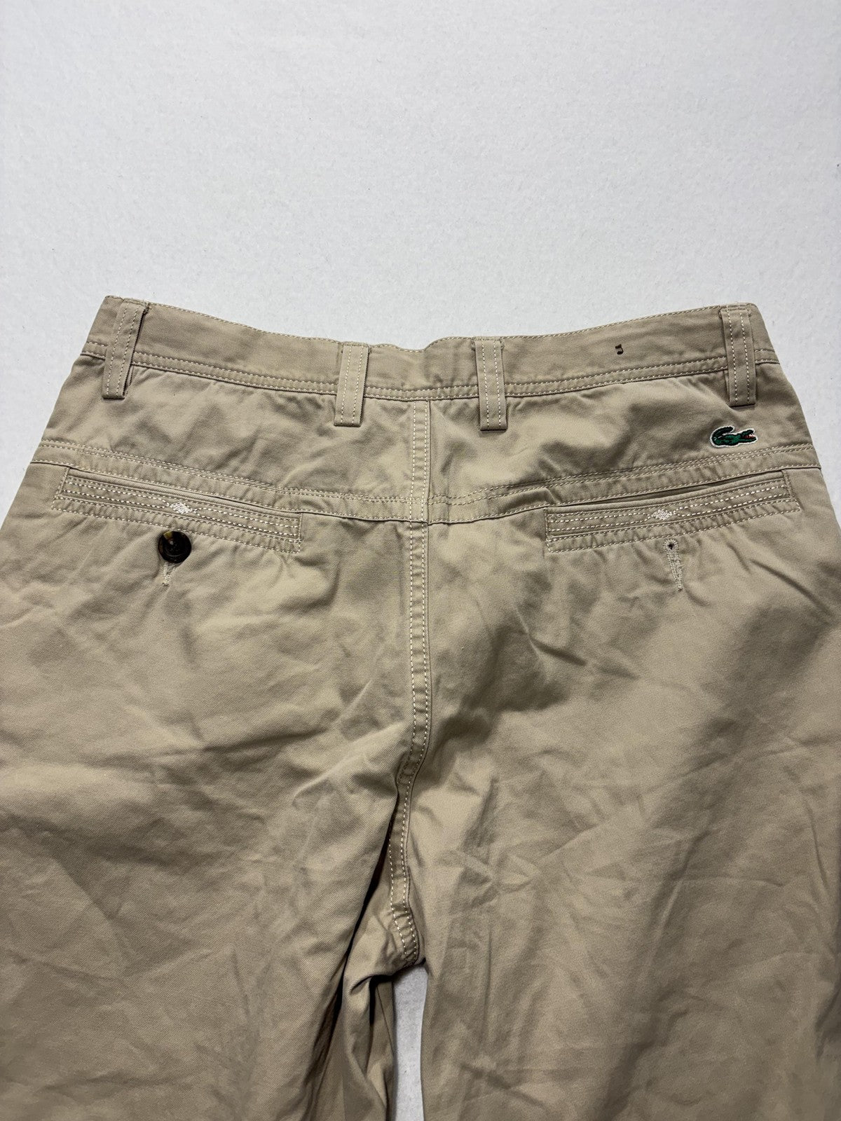 Lacoste Chino Pants Mens 32x32 Beige Straight Leg Cotton Casual Work Croc Logo
