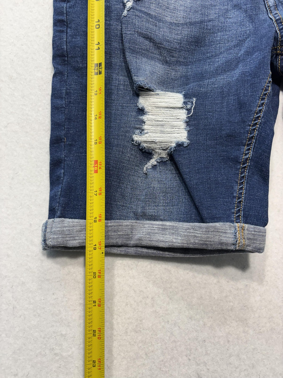 GINGTTO Bermuda Shorts Mens 34 Blue Denim 11" Inseam Distressed Slim 5-Pocket