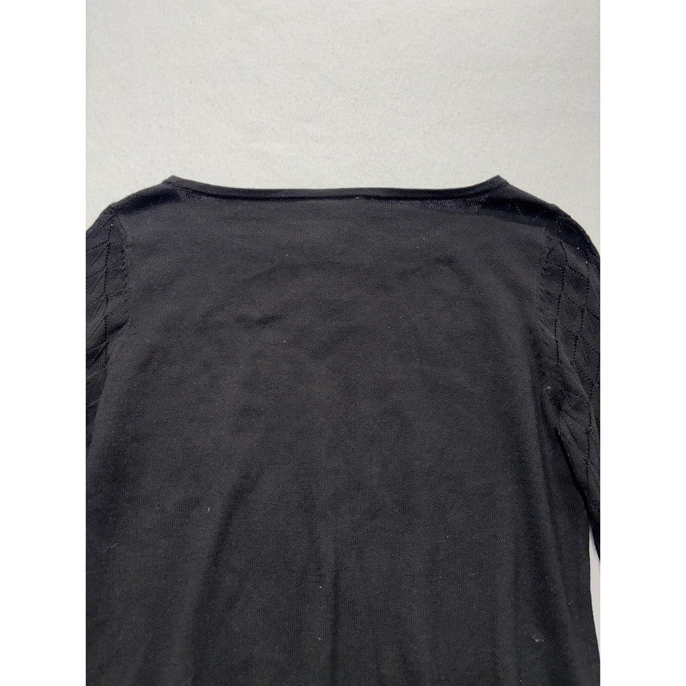 LOFT Sweater Womens Small Black Boat Neck Diamond Knit Sleeve Pullover 370975