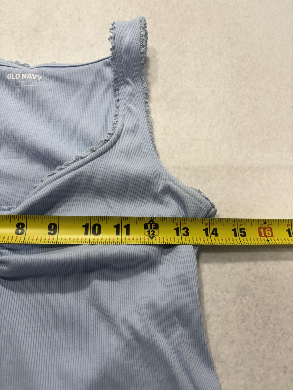Old Navy Tank Top Womens M Blue Ruched V Neck Ribbed Lettuce Hem Casual Summer