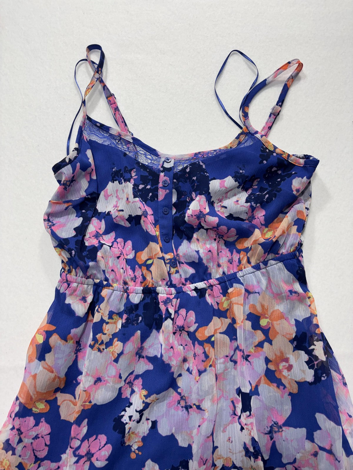Candies Dress Juniors Medium Blue Floral Lace Maxi Scoop Neck Lined Sundress