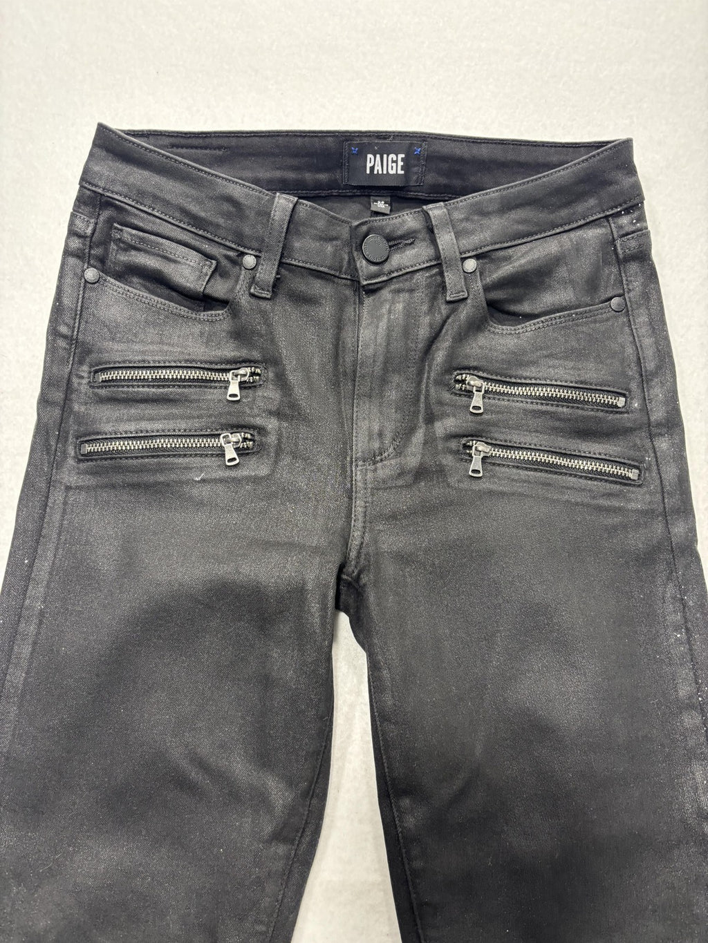 Paige High Rise Edgemont Jeans Womens 26 Black Wash Skinny 26x28 Zip Pockets