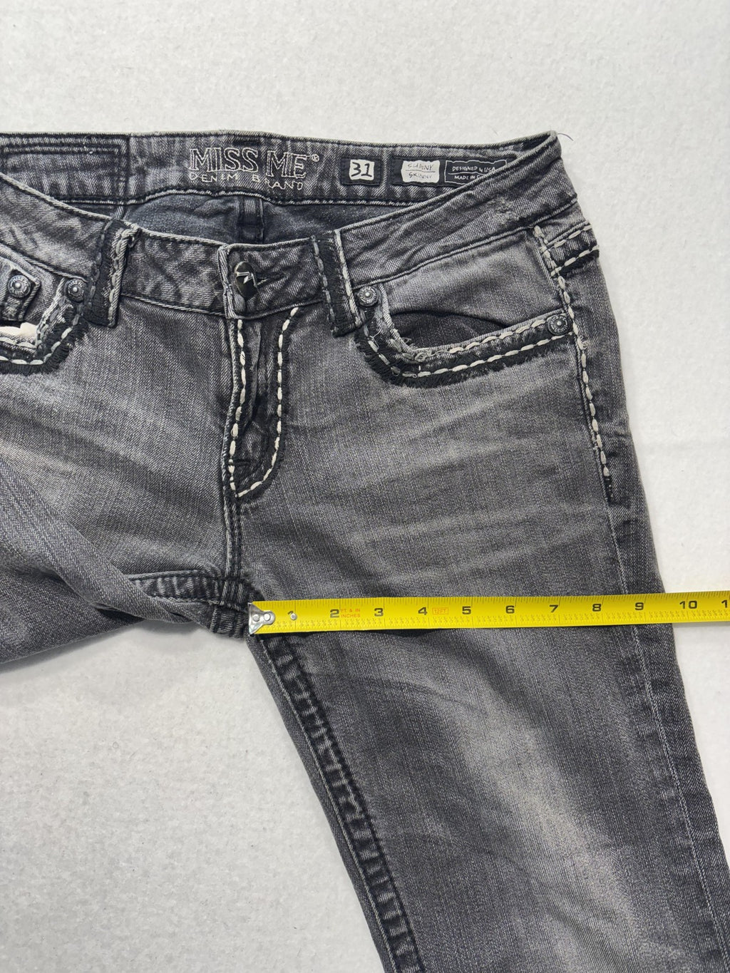 Miss Me Sunny Skinny Jeans Womens 31 Charcoal Wash Mid Rise Embroidered 31x30.5