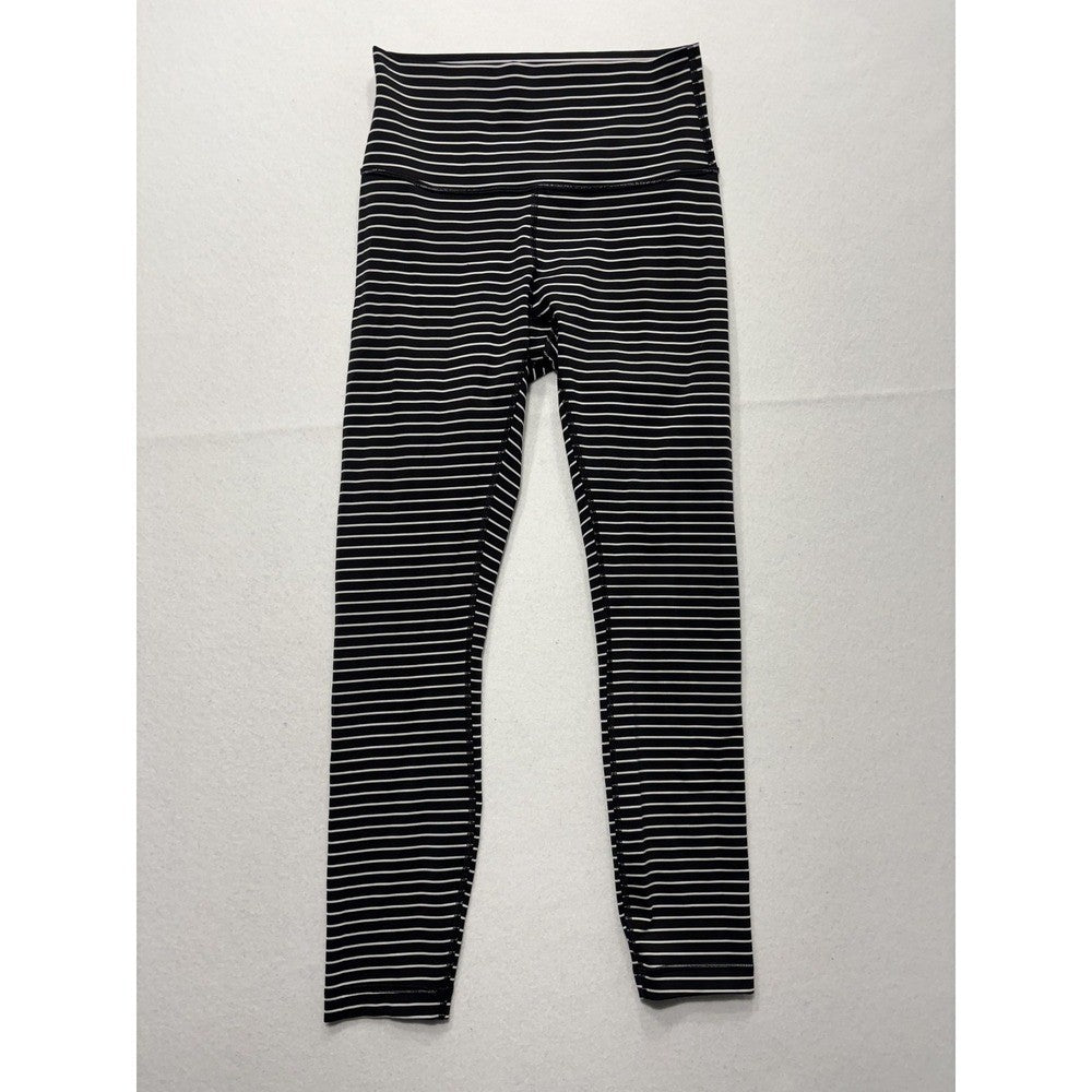 Lululemon Leggings Womens Small Black Stripe High Rise 25" Inseam Stretch Ankle