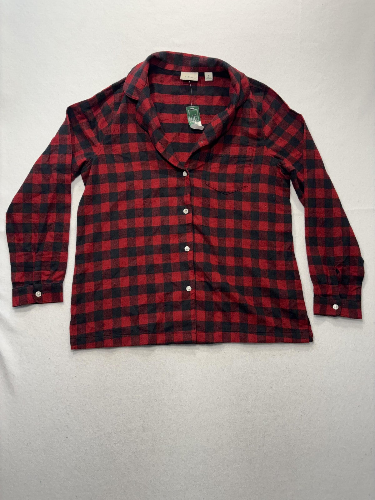 L.L. Bean Shirt Mens Medium Red Plaid Flannel Long Sleeve Button Up Casual