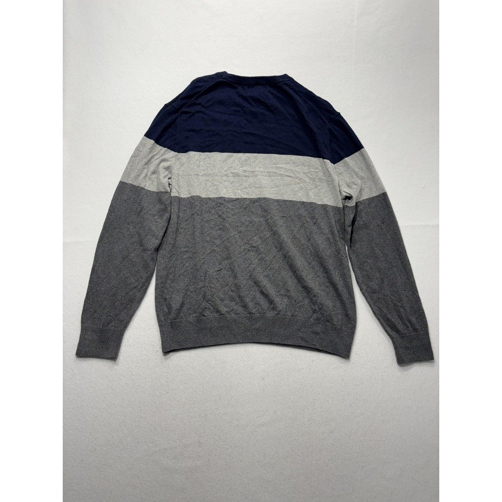 Banana Republic Mens Large Blue Gray Striped Crew Neck Luxe Yarn Knit Sweater