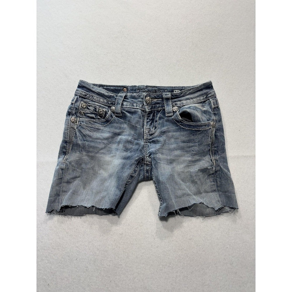 Miss Me Signature Skinny Shorts Womens 24 Blue Cut Off Embroidered Denim JP5038H