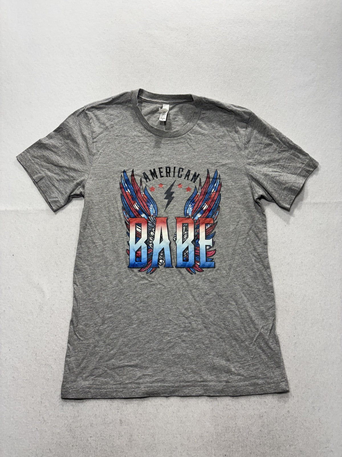 Bella Canvas Mens Medium Gray American Babe Patriotic Wings Graphic Tee Shirt
