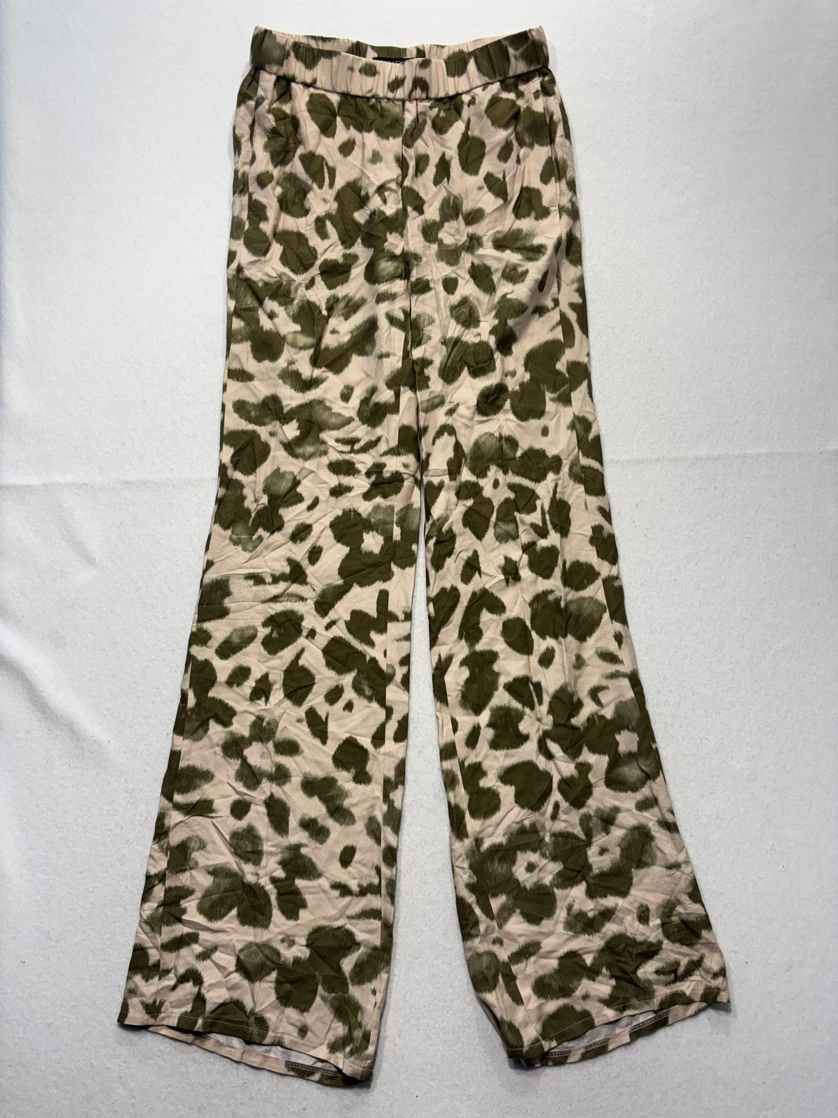 Luisa Cerano Dress Pants Womens 4 Pink Green Animal Print Wide Leg Pull On