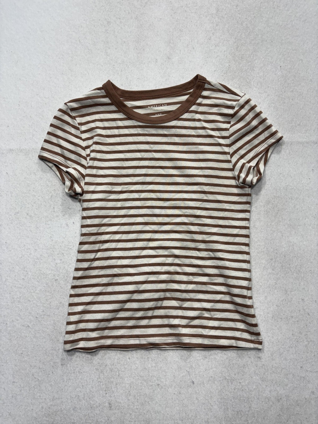 American Eagle Outfitters Shirt Womens Medium Brown Stripe Ringer Tee Stretch