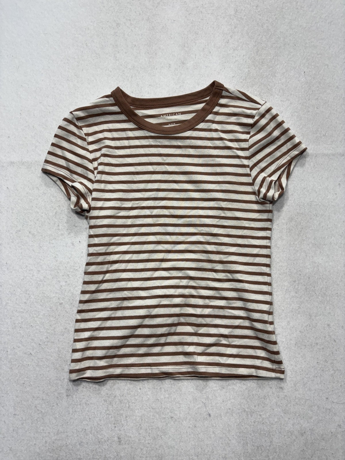 American Eagle Outfitters Shirt Womens Medium Brown Stripe Ringer Tee Stretch