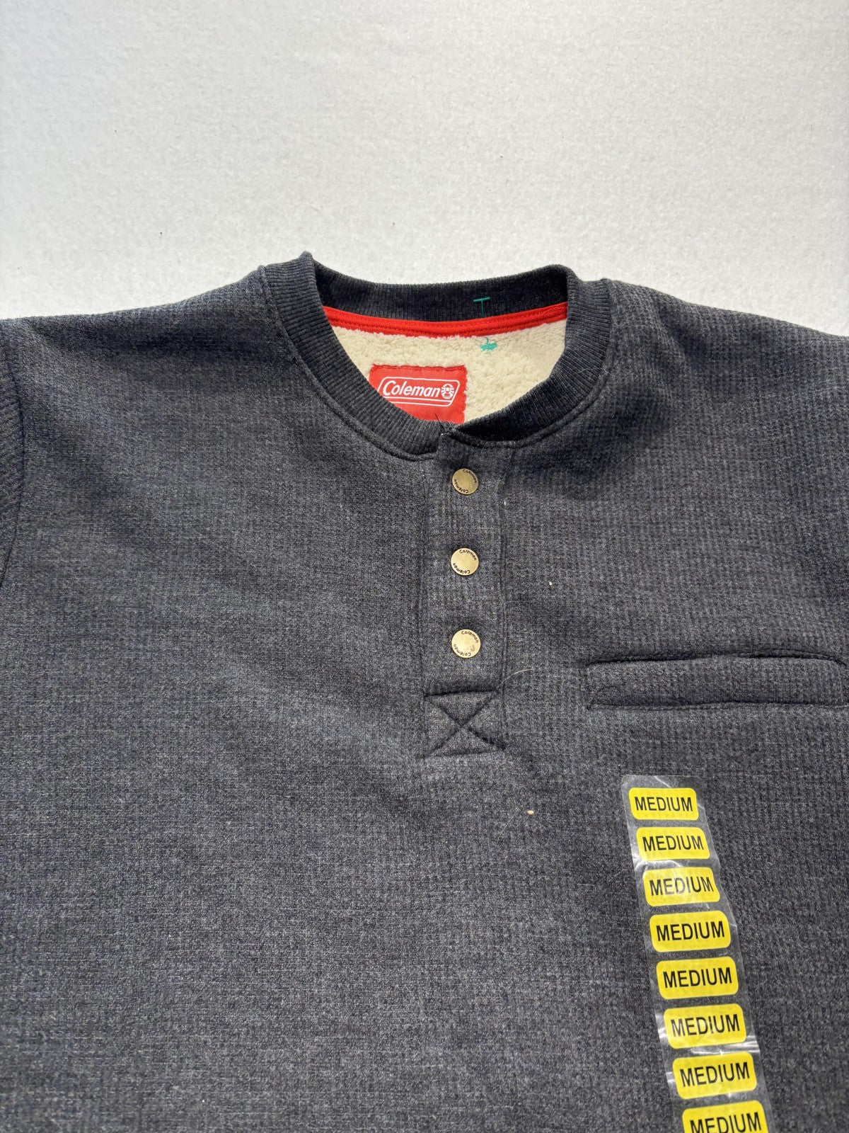 Coleman Sweatshirt Mens Medium Black Heather Thermal Henley Lined Fleece Pocket