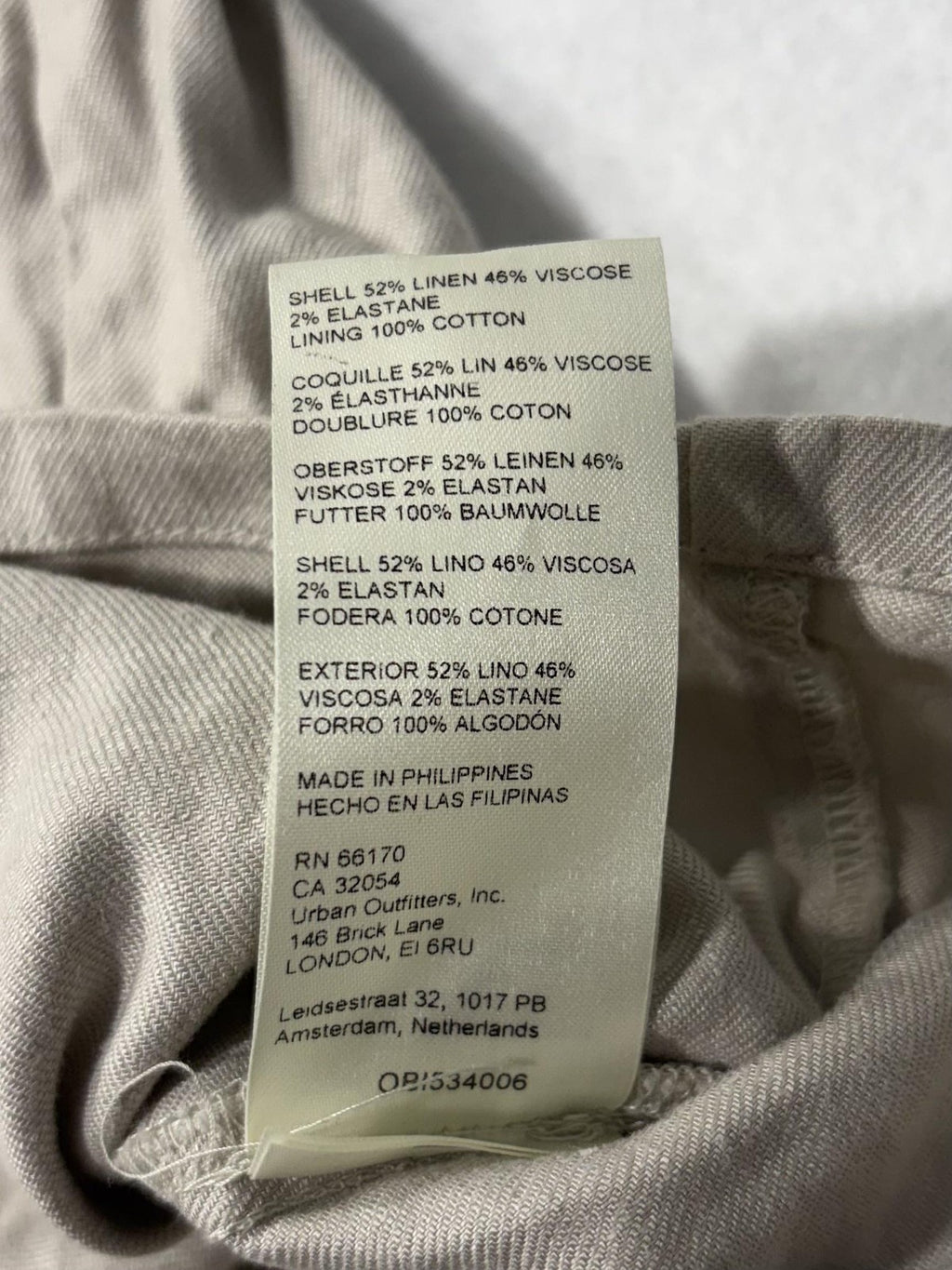 Maeve Jacket Womens L Beige Linen Blend Collarless Full Zip Waist Drawstring