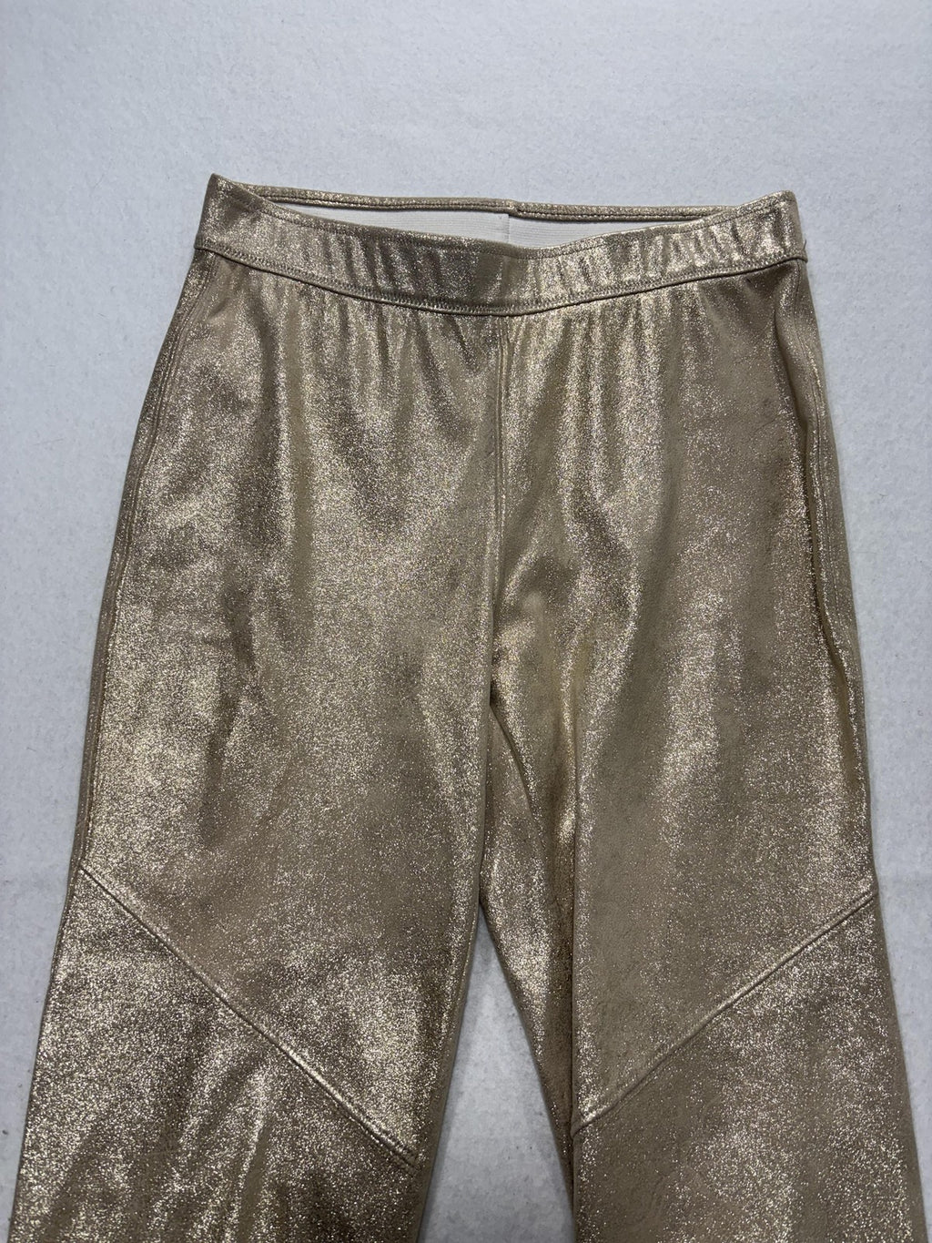 Free People Leggings Womens 27 Gold Mid Rise 31.5" Inseam Ankle Metallic Stretch