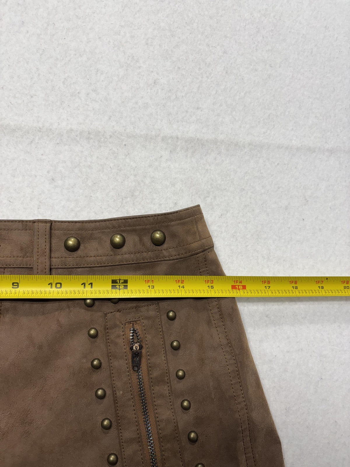 We The Free Skirt Womens 4 Brown Faux Leather Studded Mini Zip Pockets Biker
