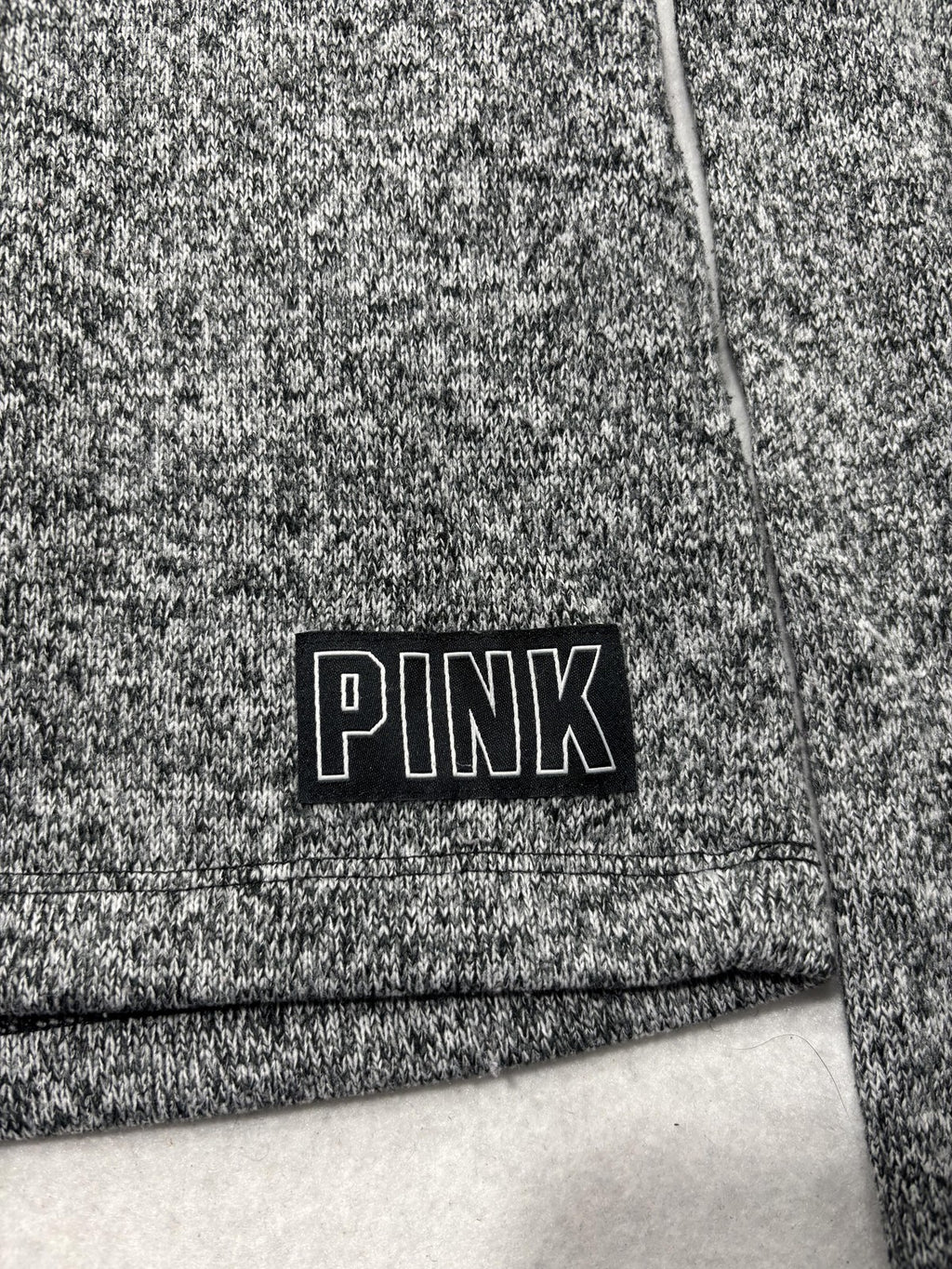 PINK Victoria's Secret Hoodie Womens L Gray Knit Logo Cropped Pullover Lounge