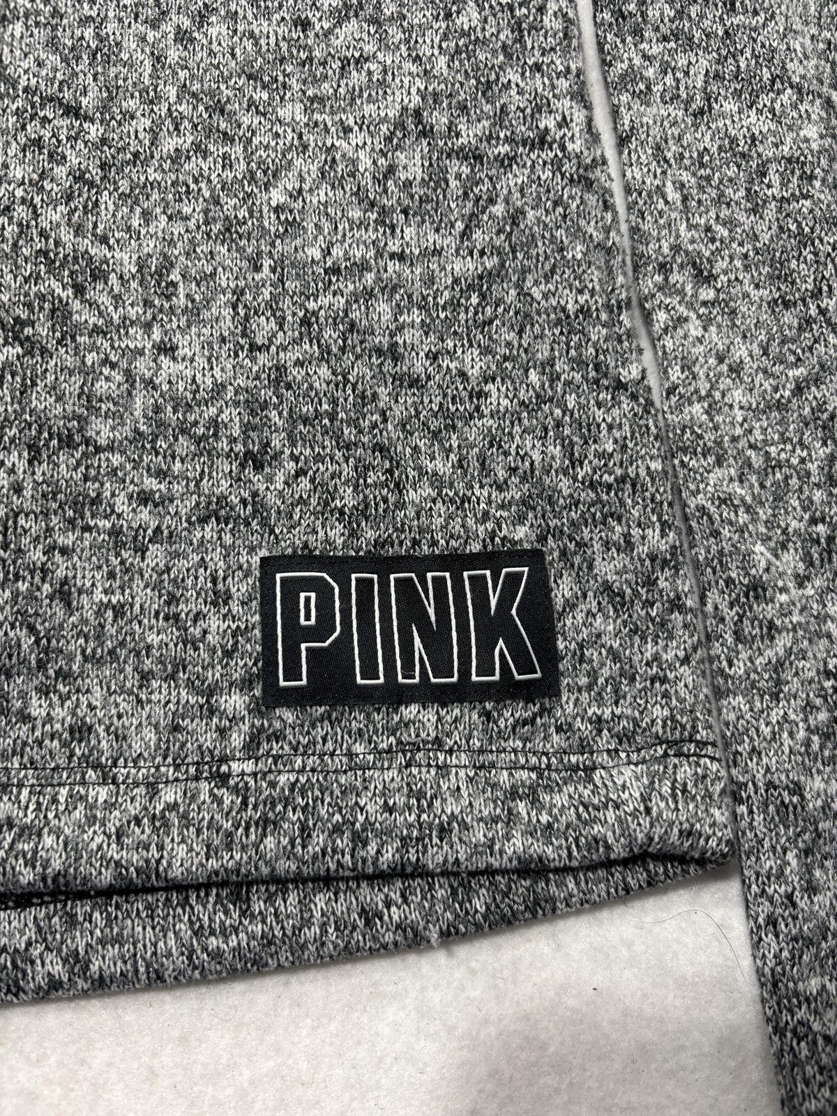 PINK Victoria's Secret Hoodie Womens L Gray Knit Logo Cropped Pullover Lounge