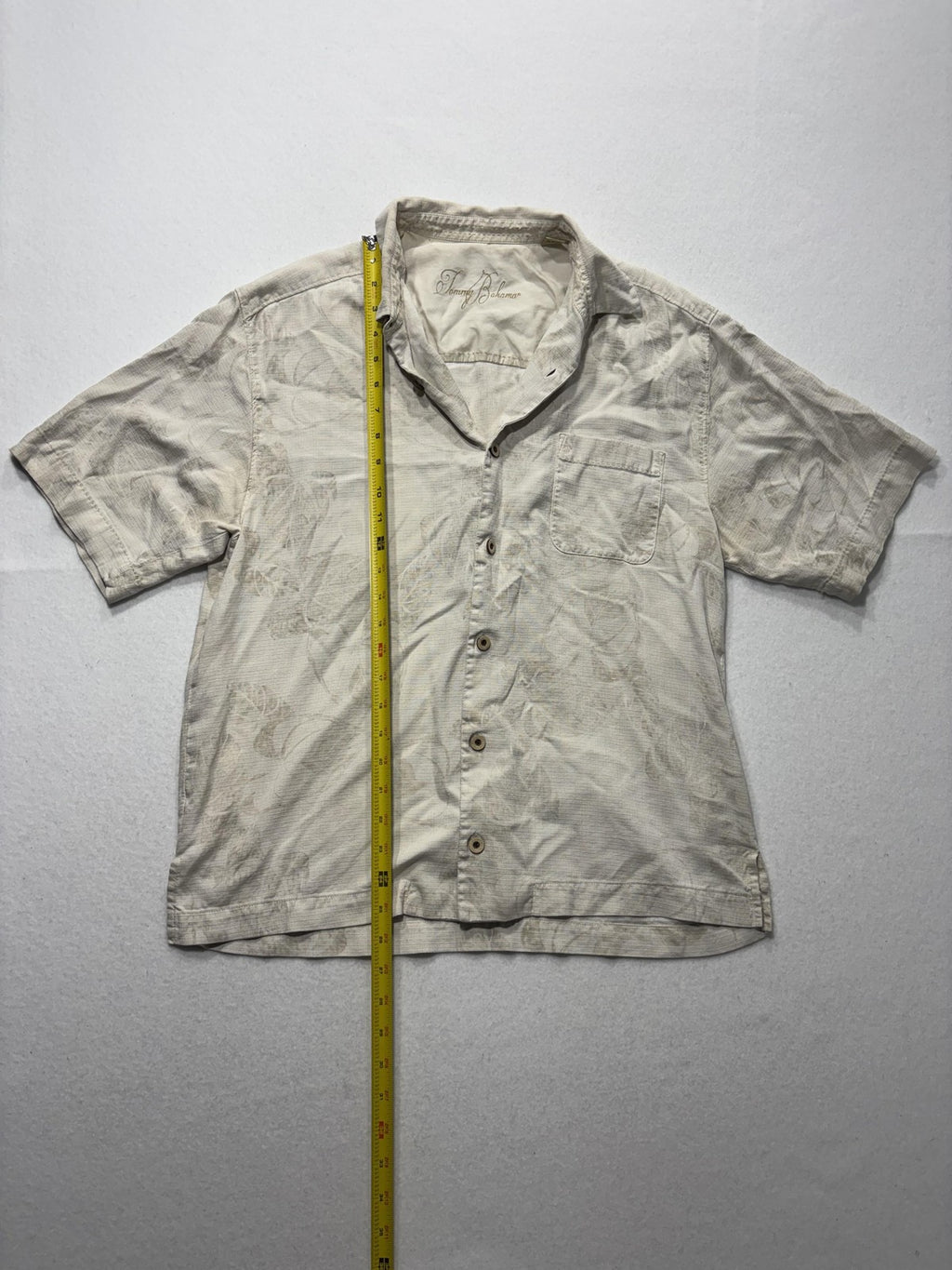 Tommy Bahama Shirt Mens Medium Beige Floral Silk Short Sleeve Button Up Tropical