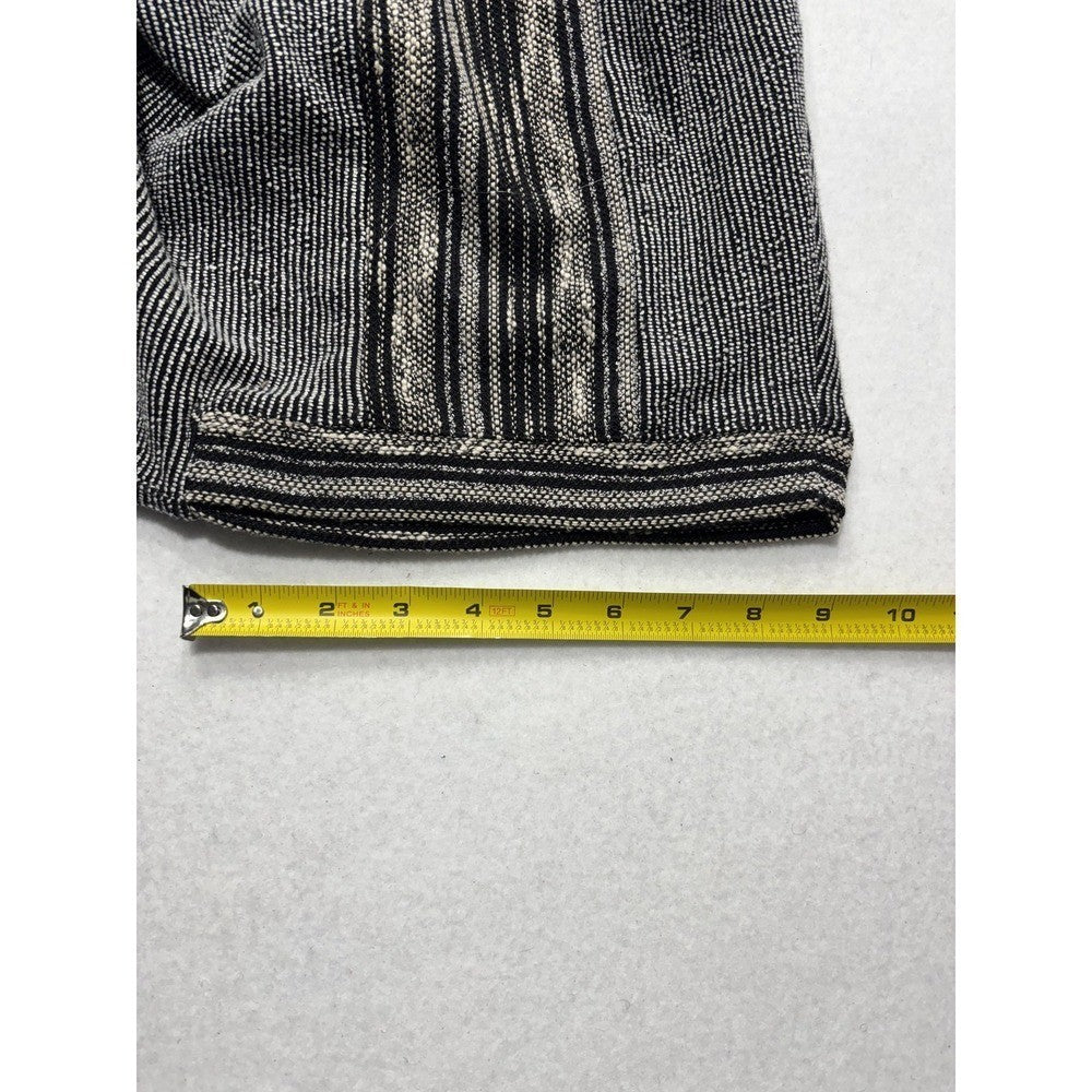 Lucky Brand Sweater Womens XS/S Black Striped Hooded Fringe Poncho Pullover