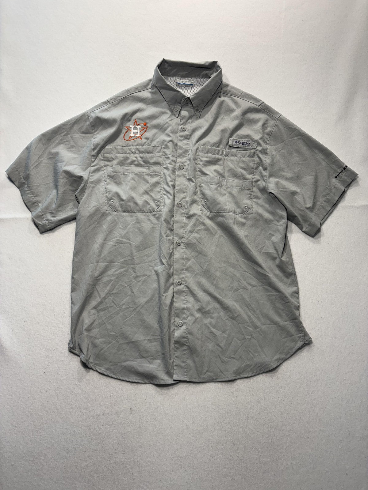 Houston Astros Shirt Mens Large Gray MLB Baseball Columbia PFG Omni Shade