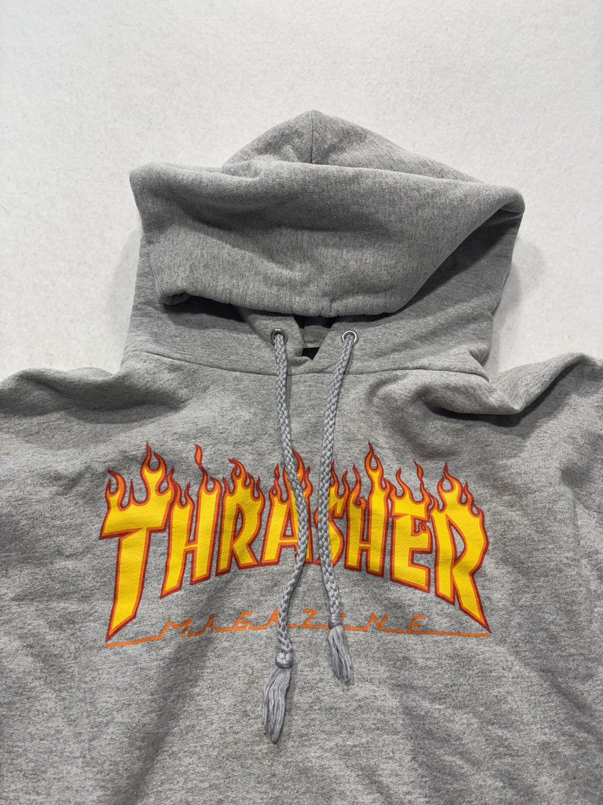 Thrasher Hoodie Mens Small Gray Flame Logo Fleece Pullover Kangaroo Pocket Skate