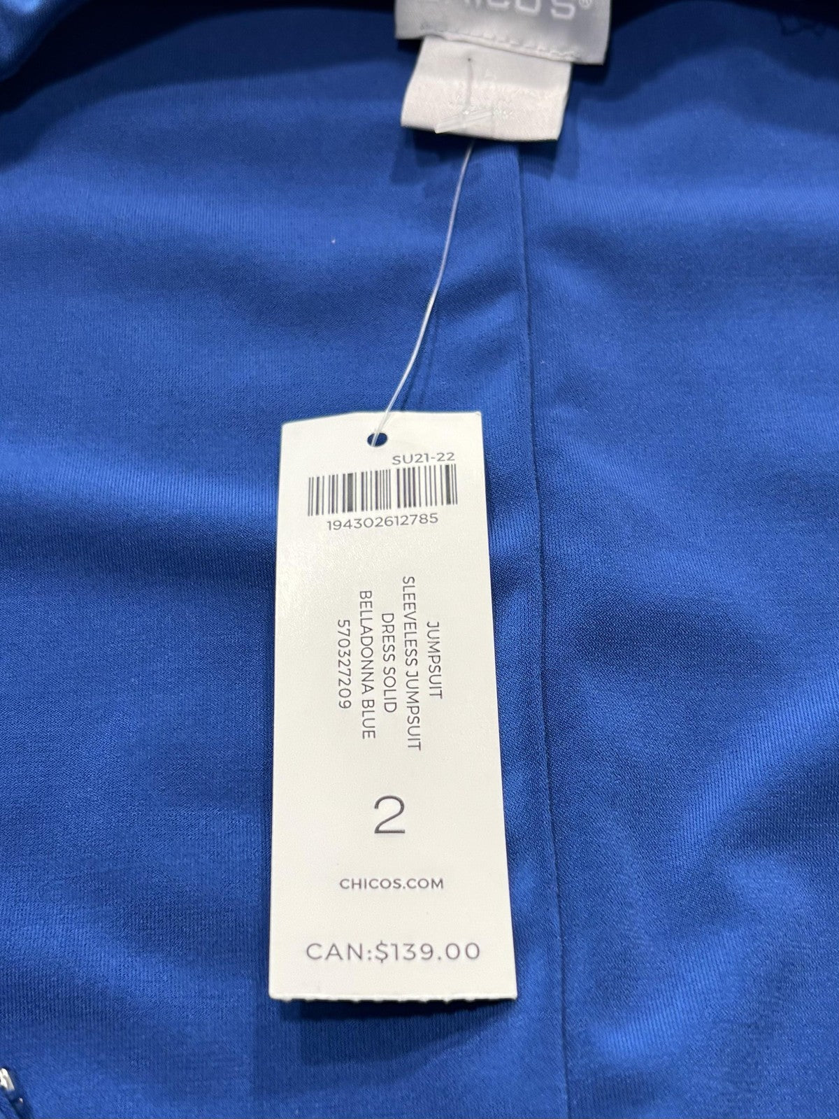 Chico's Jumpsuit Womens 2 Blue Sleeveless V Neck Wide Leg Stretch Pull On Dressy