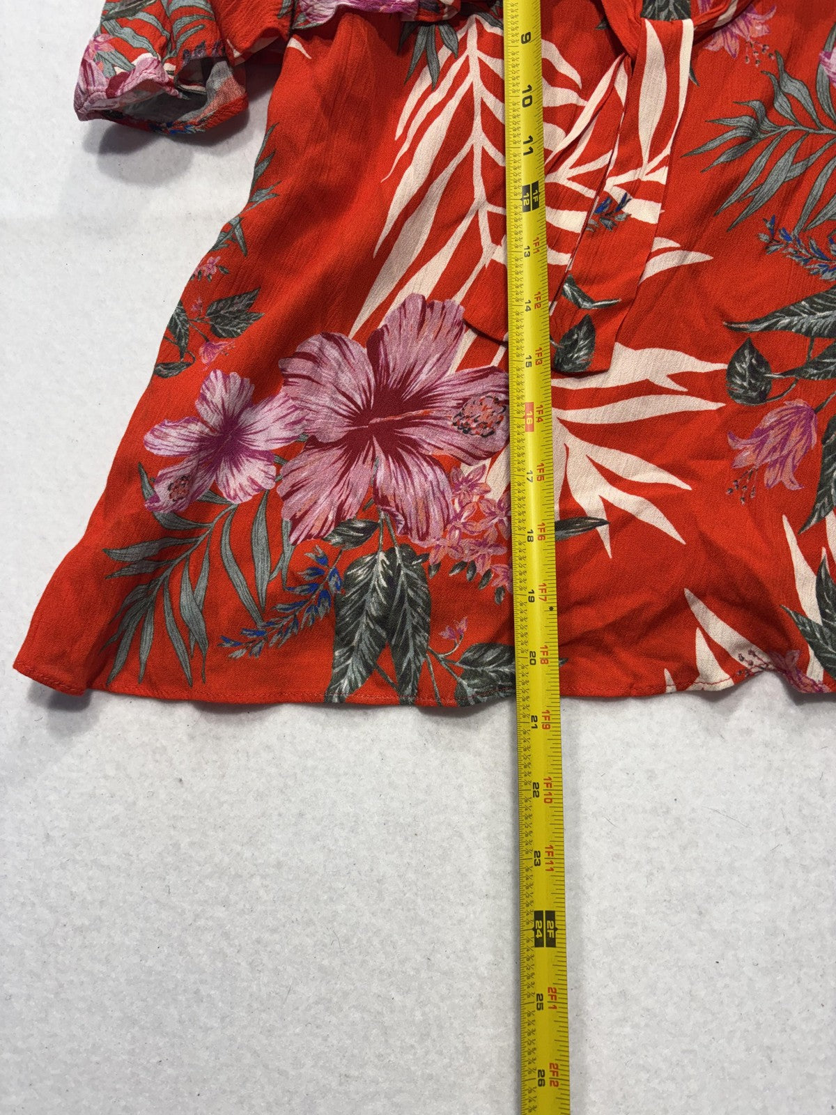 Miss Me Blouse Womens XS Red Floral Tropical Cold Shoulder Ruffle Strap Top