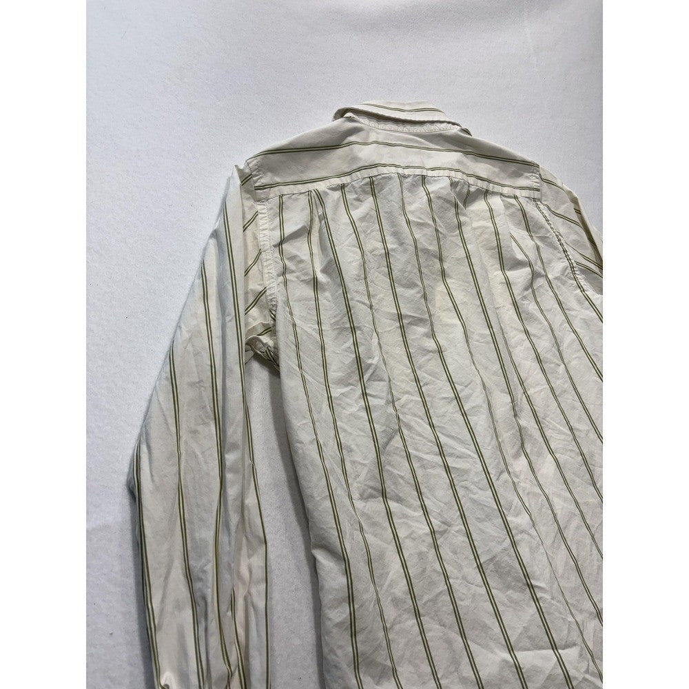 Abercrombie & Fitch Mens Medium White Green Striped Long Sleeve Slim Button Up
