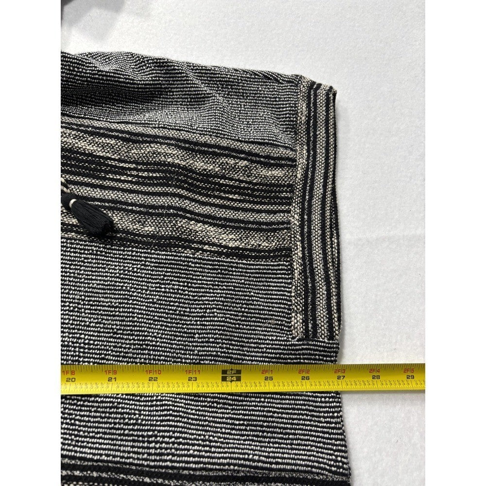 Lucky Brand Sweater Womens XS/S Black Striped Hooded Fringe Poncho Pullover
