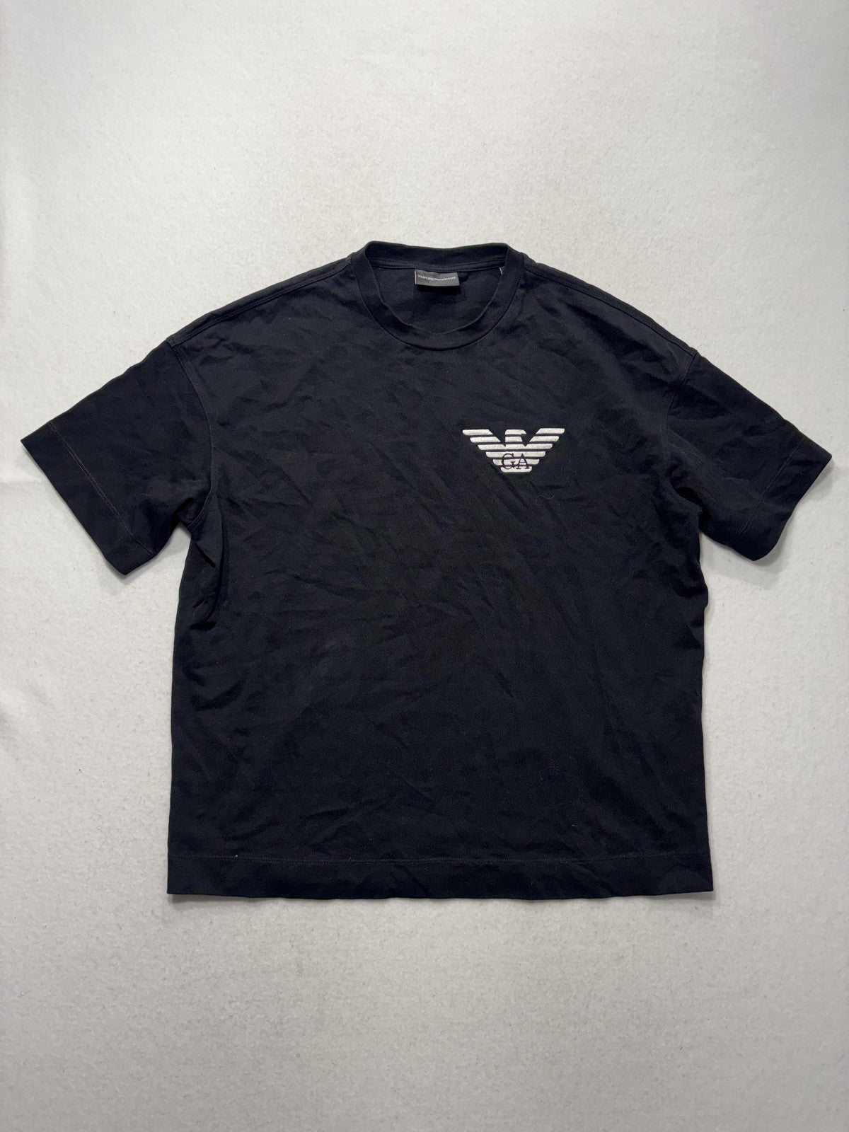 Emporio Armani Shirt Mens Medium Black Embroidered Eagle Logo Back Spell Out