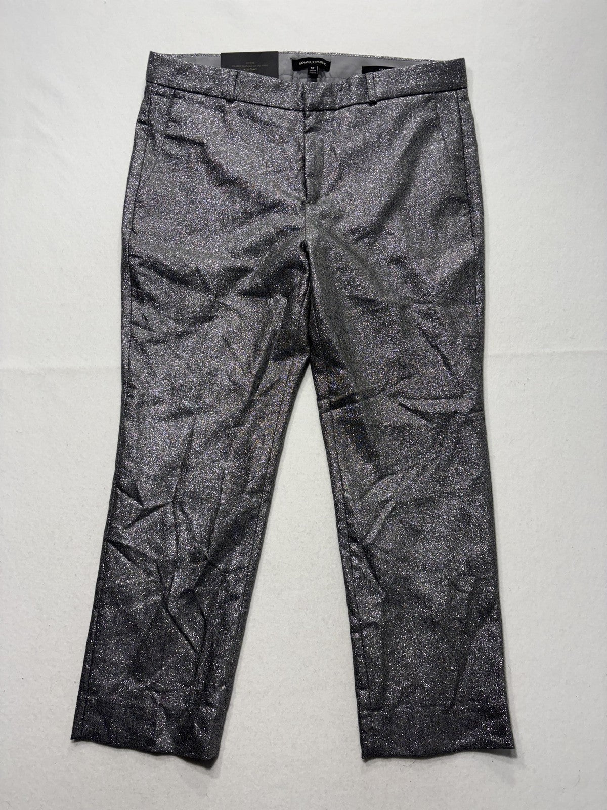 Banana Republic Pants Womens 12 Silver Avery Straight Leg Ankle Glitter Party