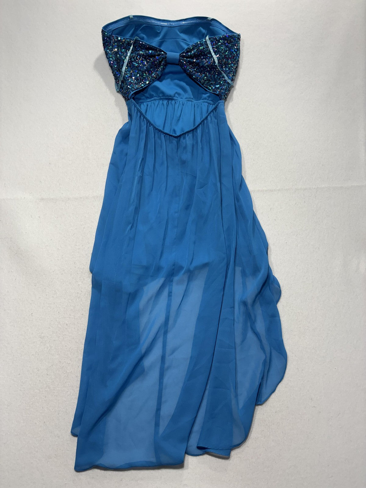 Hailey Logan Dress Juniors 5/6 Blue Sequin Sweetheart Strapless Hi Low Party