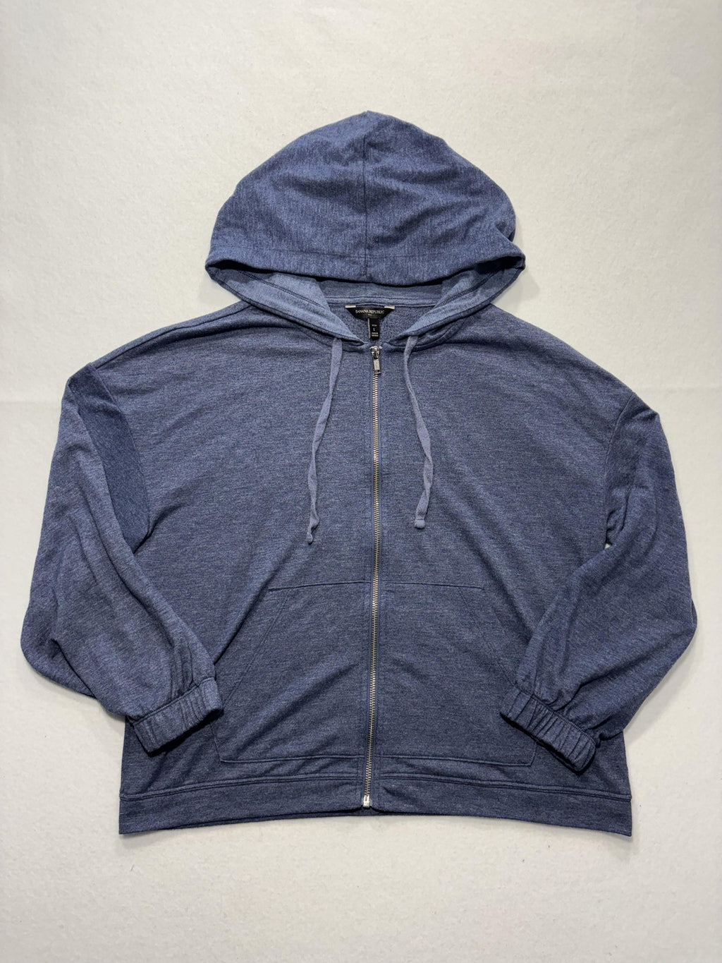 Banana Republic Jacket Womens L Petite Blue Hooded Full Zip Knit Relaxed Casual