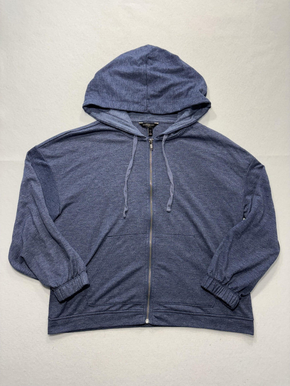 Banana Republic Jacket Womens L Petite Blue Hooded Full Zip Knit Relaxed Casual