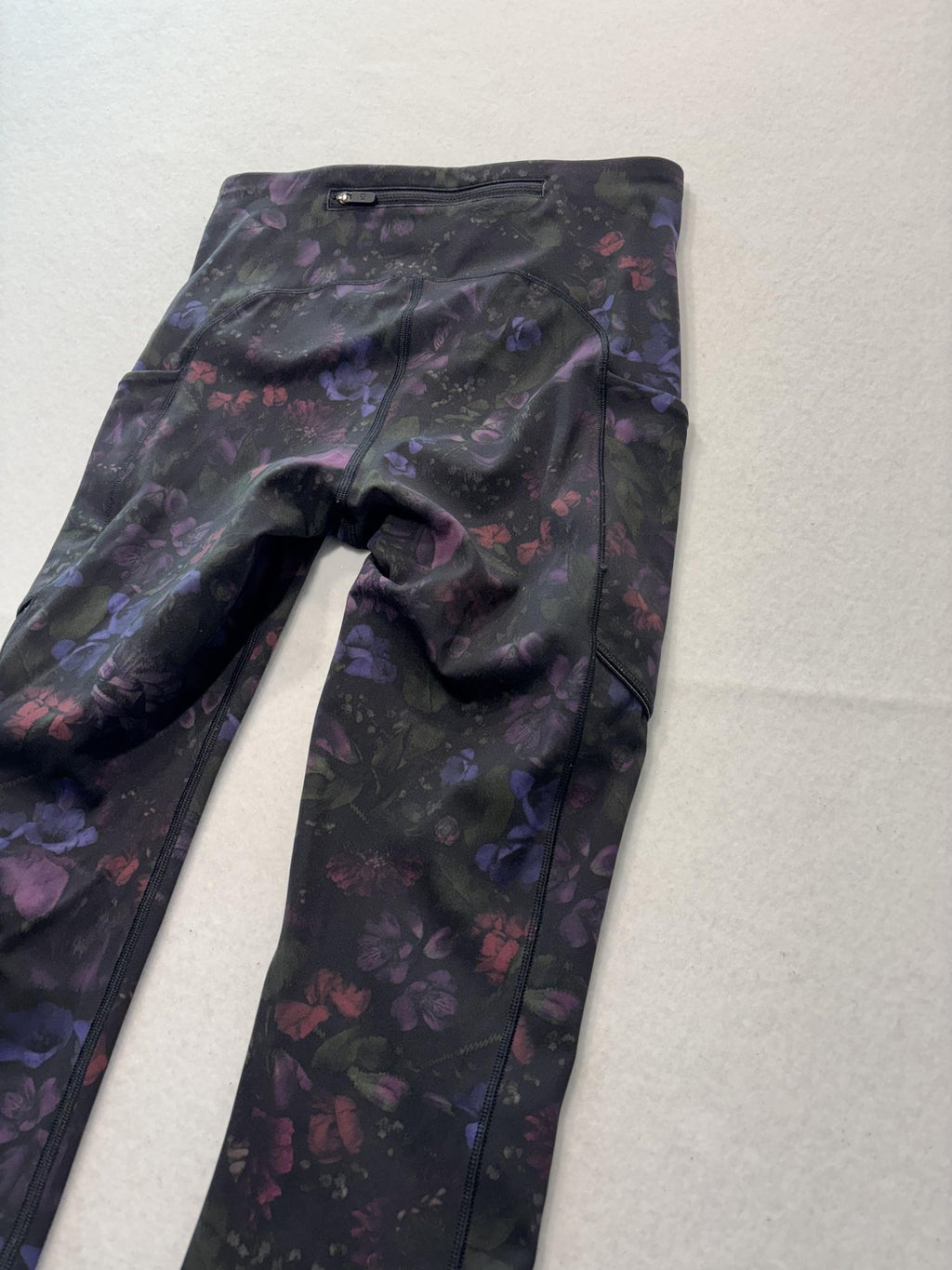 Lululemon Leggings Womens 4 Black Floral High Rise Pocket Ankle Stretch Athletic